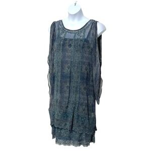 Sundance Embroidered Sheer Gauze Dress Blue Teal Floral Sheer Size 6